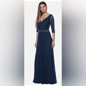 Marina Embellished Waist Evening Dress NWT size 4 Blue